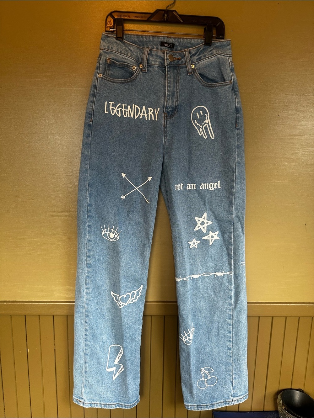 Rue21 Doodle White Graphics Legendary Grunge Baggy Straight Jeans 2